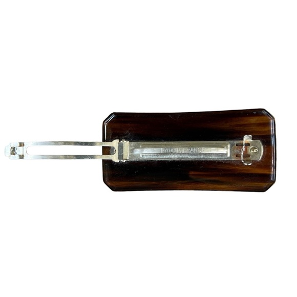 Vintage Tortoise Shell Hair Clip Made in France Rectangular Clipped Corners FLAW - Picture 4 of 11